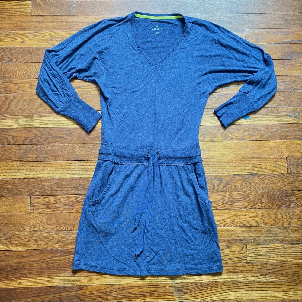Athleta V Neck blue jersey knit athleisure mini dress XXS